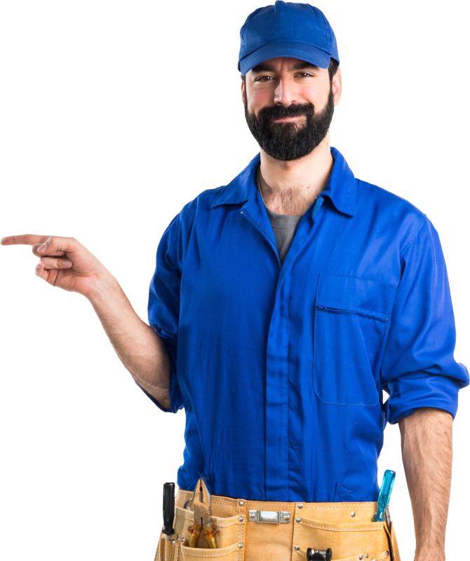 A UsedEngines guy pointing to a banner